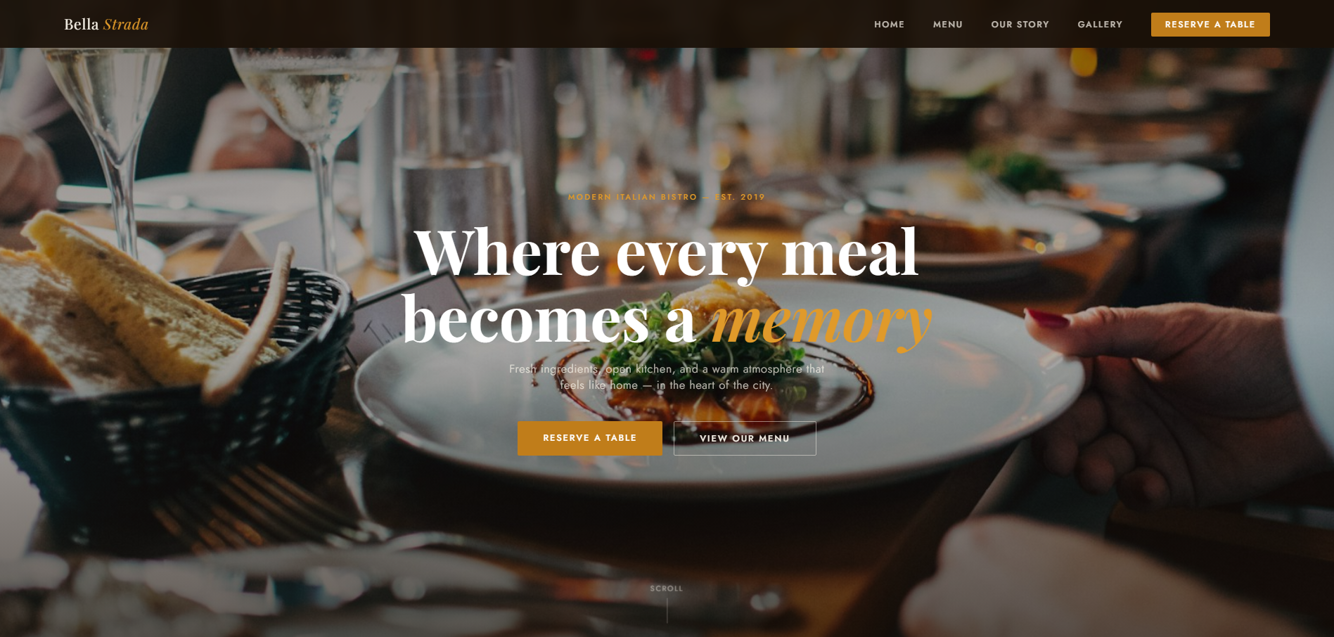 Bella Strada Bistro website preview